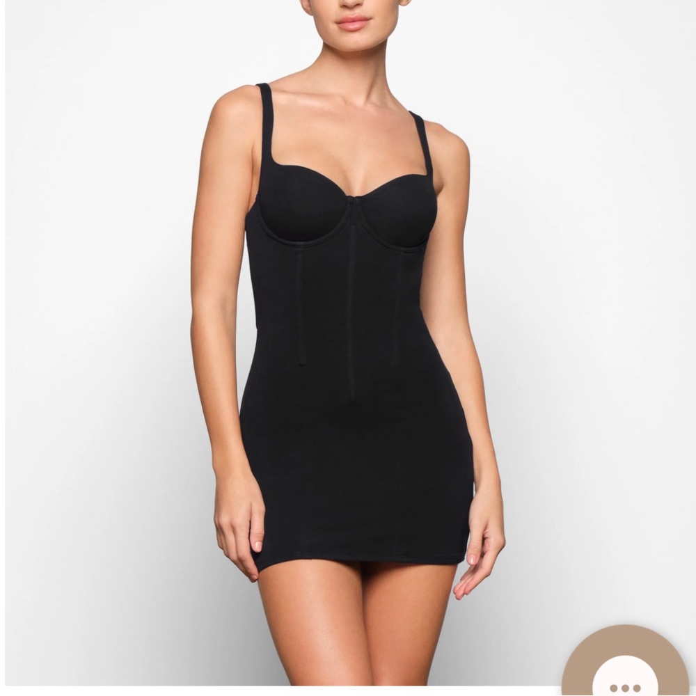 NEVER WORN skims corset dress in soot